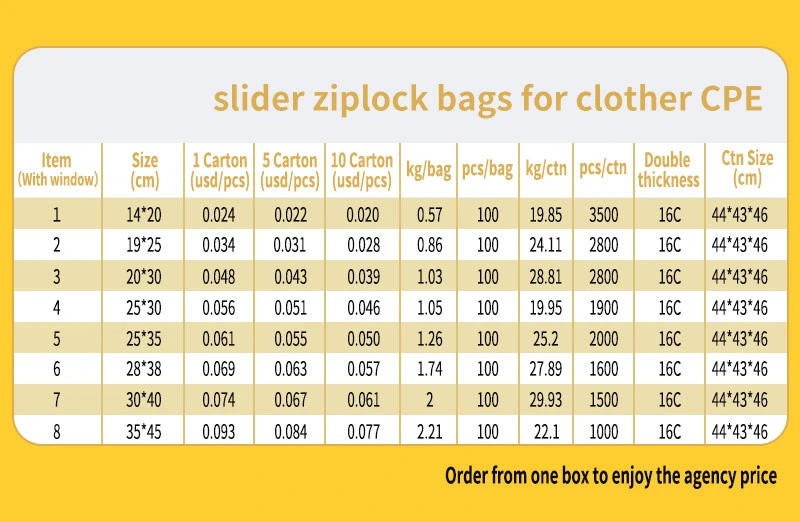 Custom Eco-Friendly Frosted Matte CPE Plastic Garment Packaging Zipper Bag