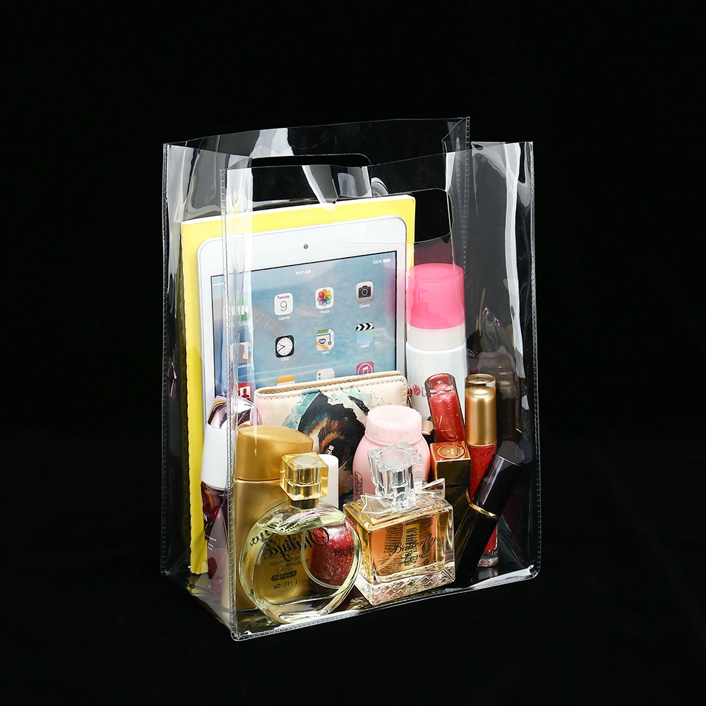 Custom Clear PVC Gift Makeup Cosmetic Pack Bag with Die Cut Handle