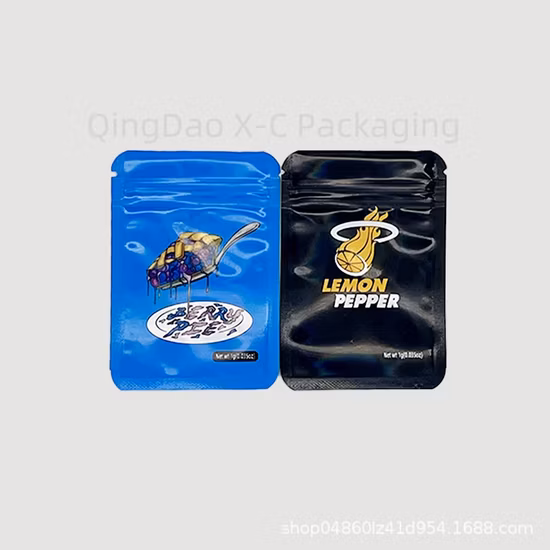 Многоразовая пластиковая упаковка для пищевых продуктов с печатью на заказ и пакетами из фольги с застежкой-молнией 3,5 г, 7 г, 14 г, устойчивые к запаху печенья, майларовые пакеты с логотипом